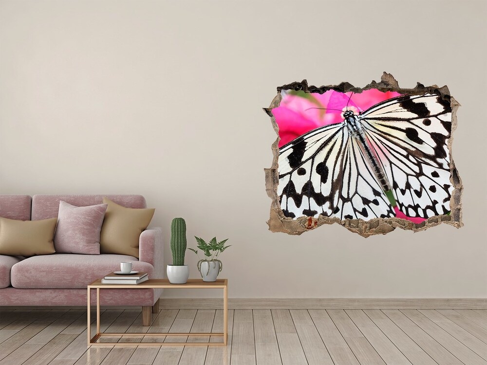 Dziura 3d fototapeta naklejka Motyl na kwiatku
