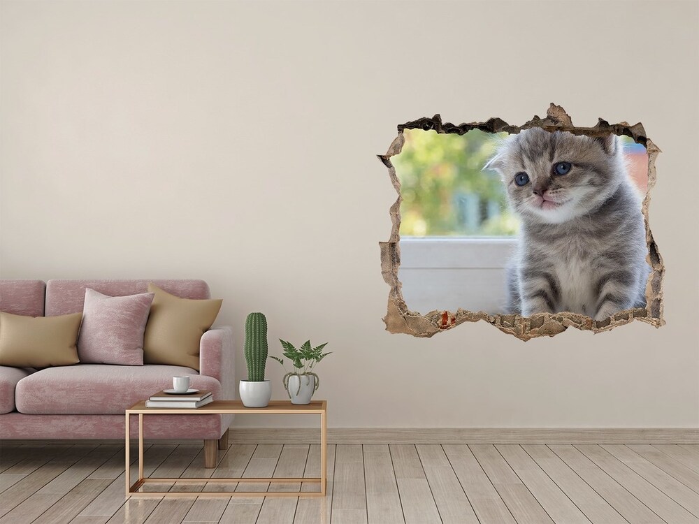 Dziura 3d fototapeta na ścianę Mały kot przy oknie
