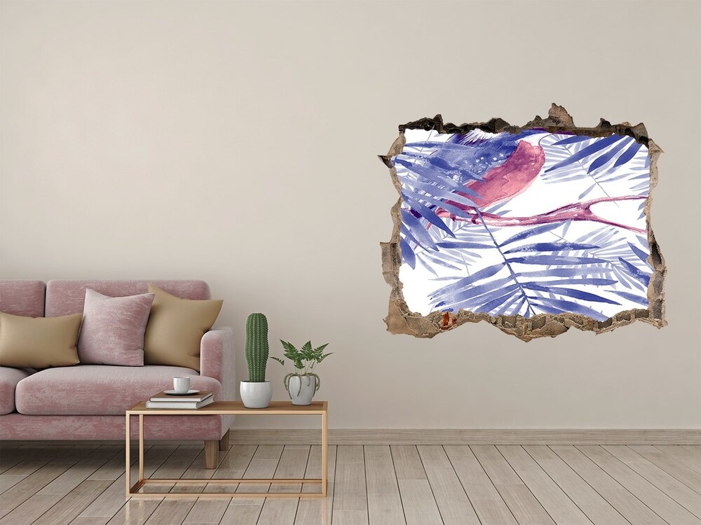 Dziura 3d fototapeta naklejka Rośliny i ptak