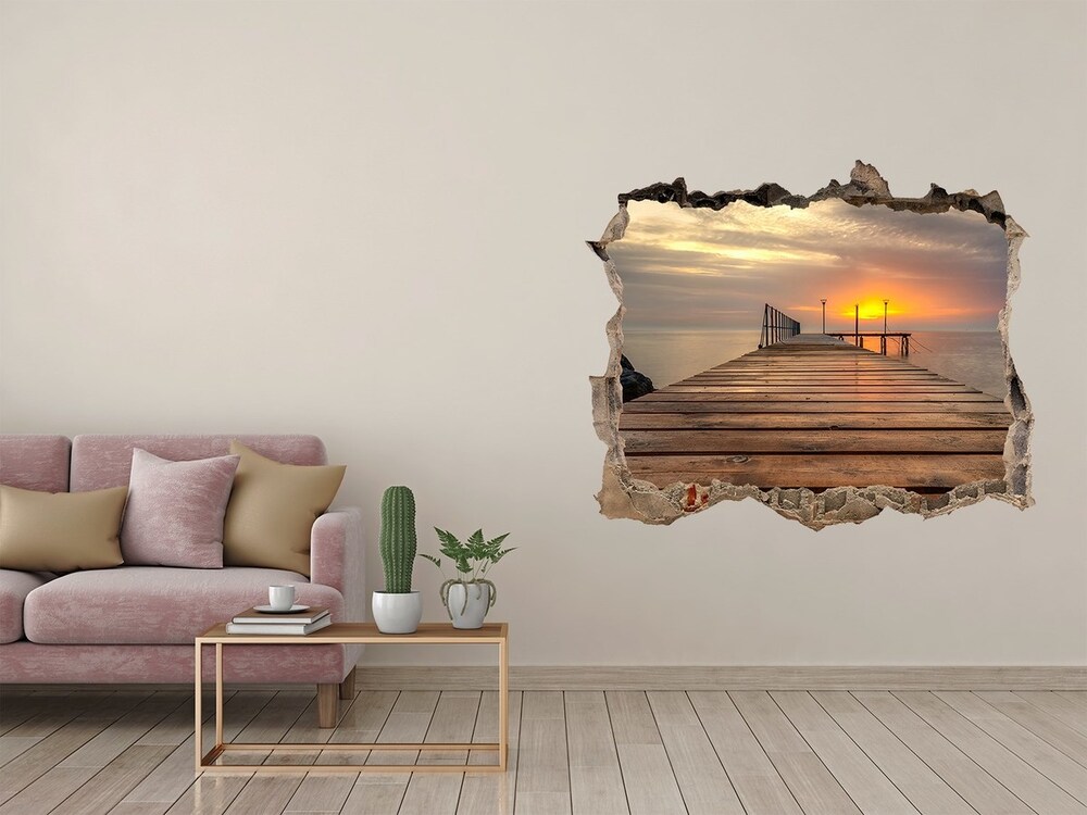 Dziura 3d w ścianie naklejka Drewniane molo