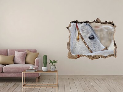 Dziura 3d fototapeta naklejka Biały koń arabski