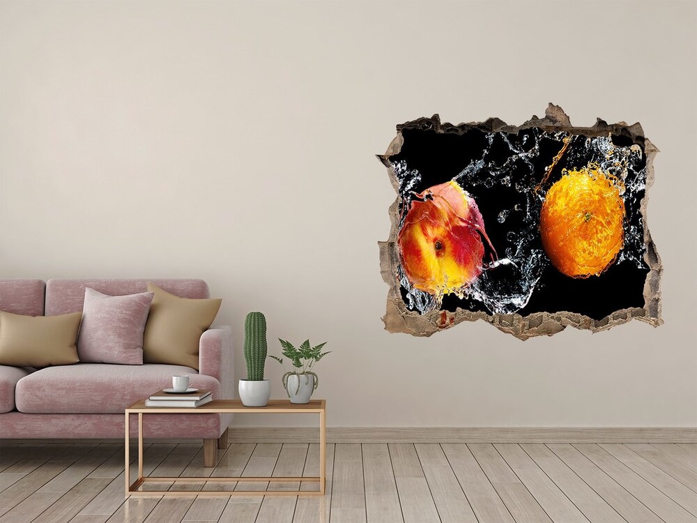 Naklejka 3D dziura na ścianę Owoce i woda