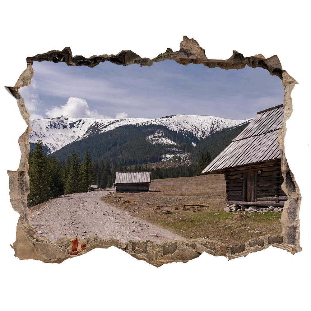 Dziura 3d w ścianie naklejka Domek w górach