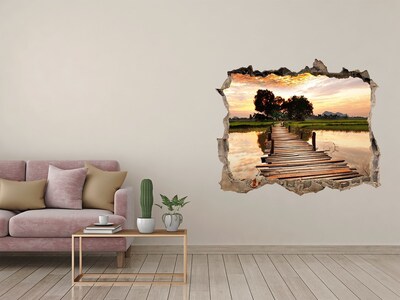 Dziura 3d w ścianie naklejka Drewniany most