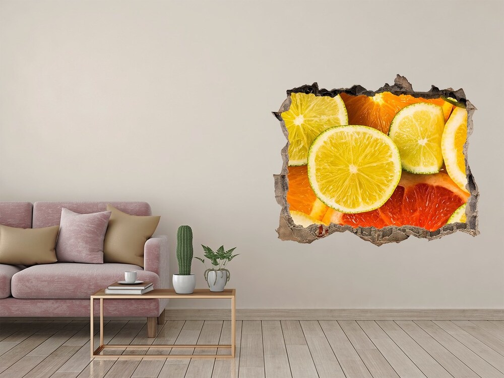 Naklejka 3D dziura na ścianę Owoce cytrusowe