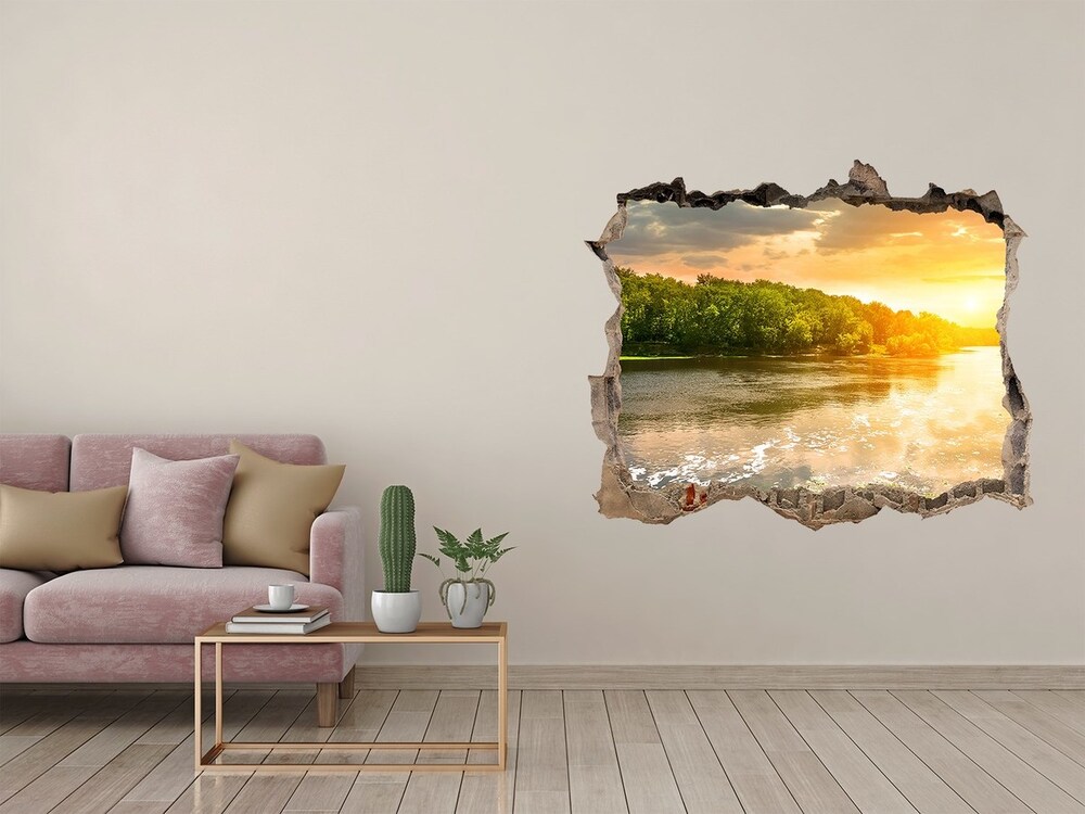 Dziura 3d w ścianie naklejka Zmierzch nad rzeką