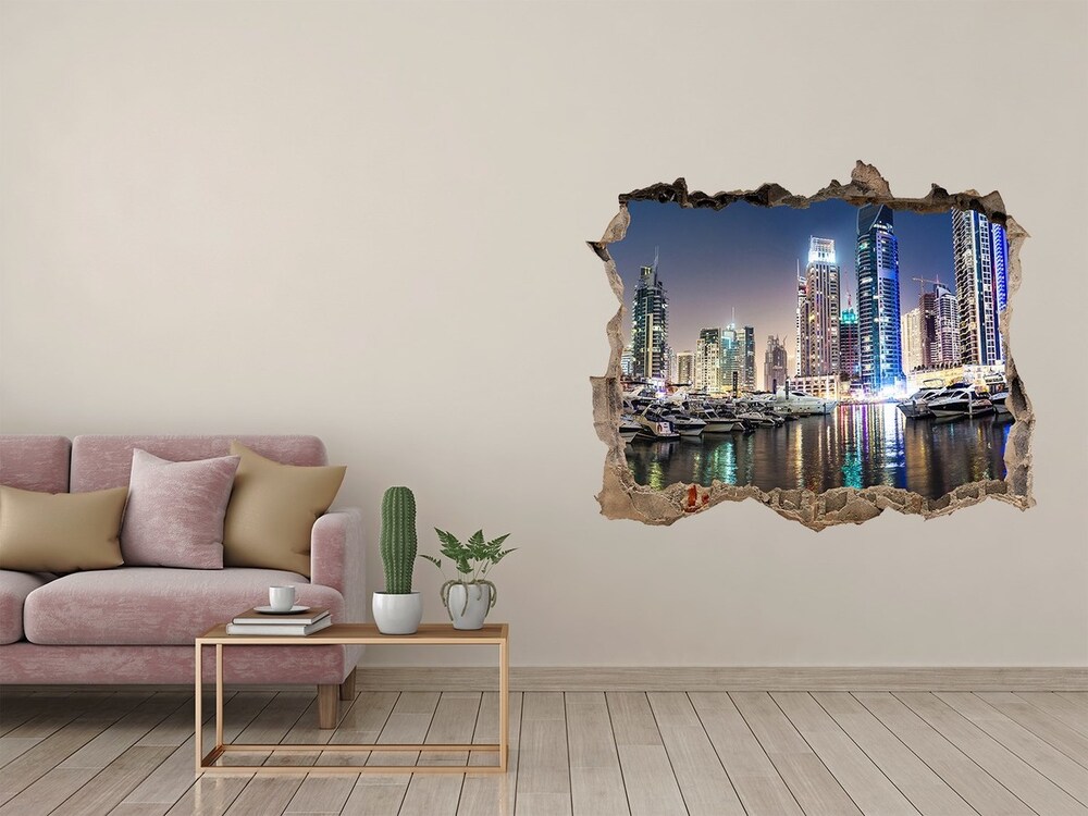 Fototapeta dziura na ścianę 3d Dubaj nocą