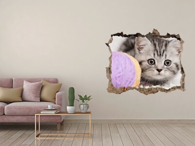 Dziura 3d fototapeta naklejka Kot z motkami