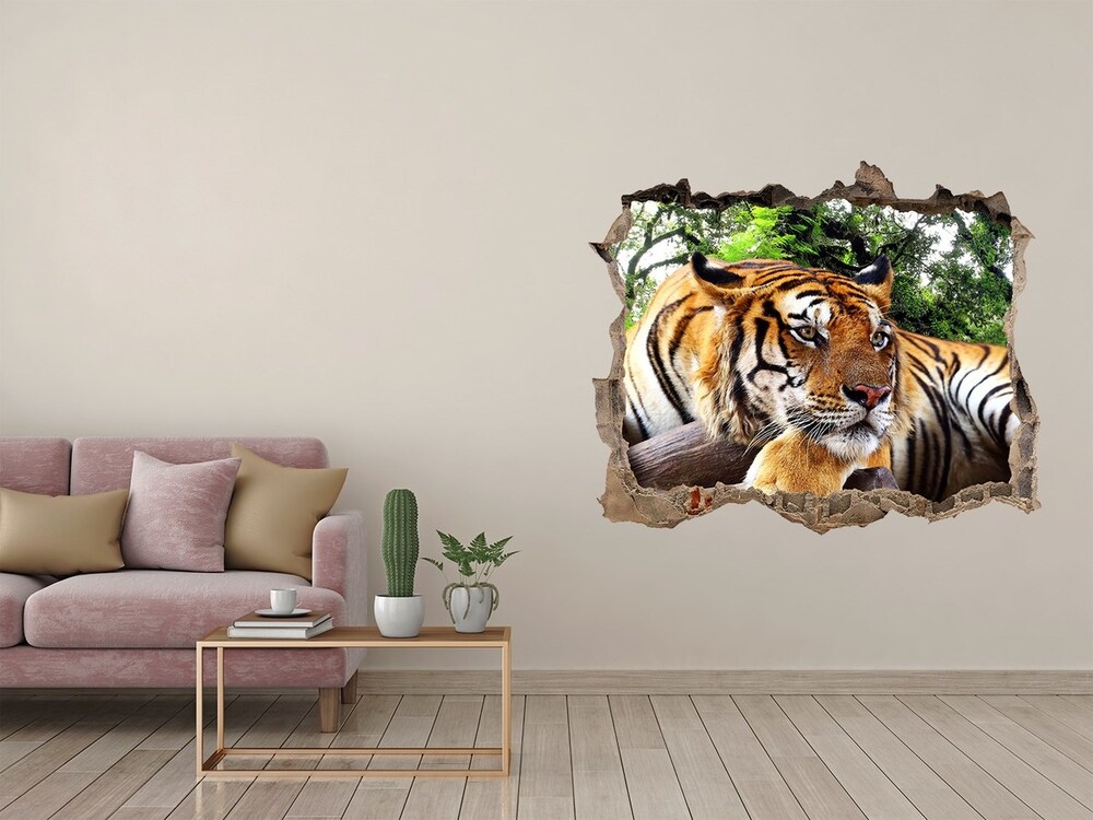 Dziura 3d fototapeta na ścianę Tygrys na skale