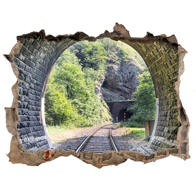 Fototapeta dziura na ścianę 3d Tunel kolejowy