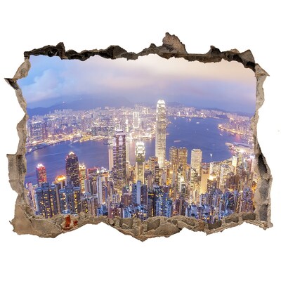 Fototapeta dziura na ścianę 3d Hongkong panorama