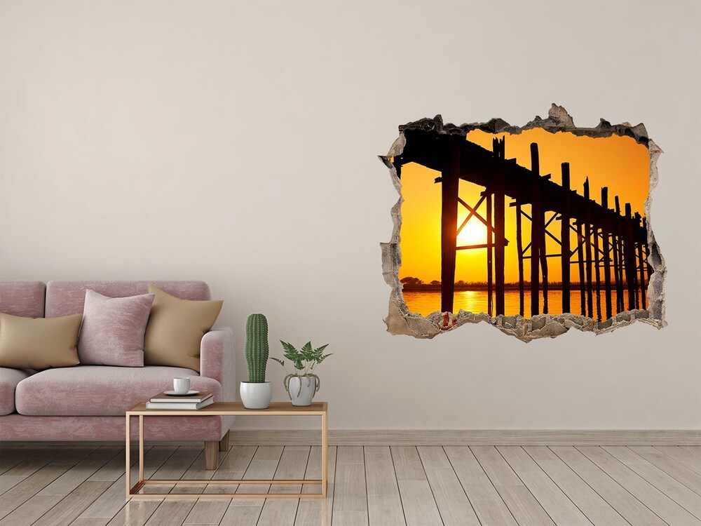 Fototapeta dziura na ścianę 3d Most zachód słońca