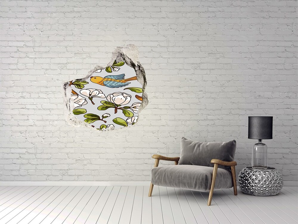 Dziura 3d fototapeta naklejka Kwiaty i ptaki