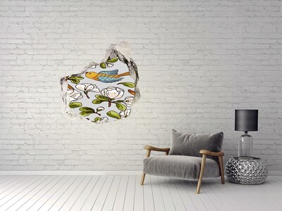 Dziura 3d fototapeta naklejka Kwiaty i ptaki