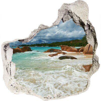 Dziura 3d w ścianie na ścianę Plaża Seszele