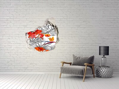 Dziura 3d fototapeta naklejka Flamingi i kwiaty