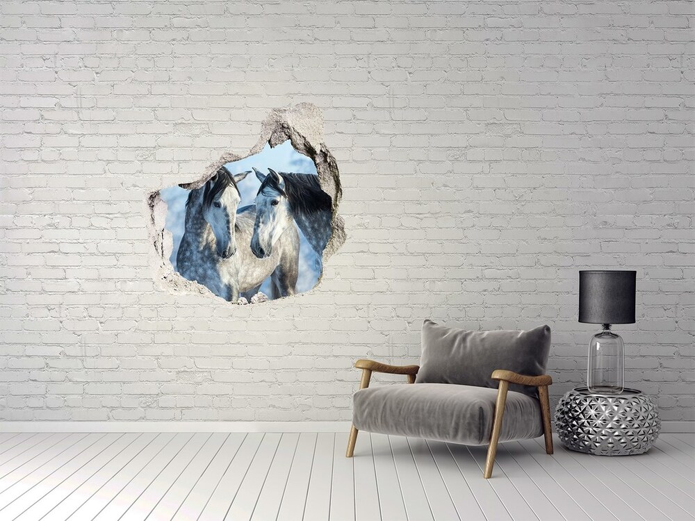Dziura 3d fototapeta naklejka Szare konie zimą