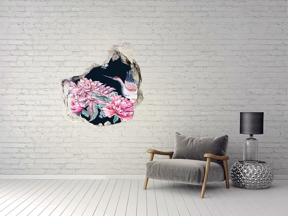 Dziura 3d fototapeta naklejka Żurawie i piwonie