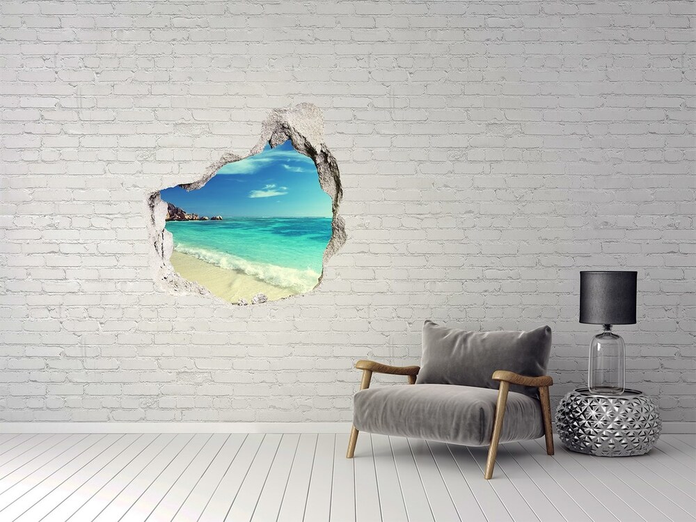 Dziura 3d w ścianie naklejka Seszele plaża