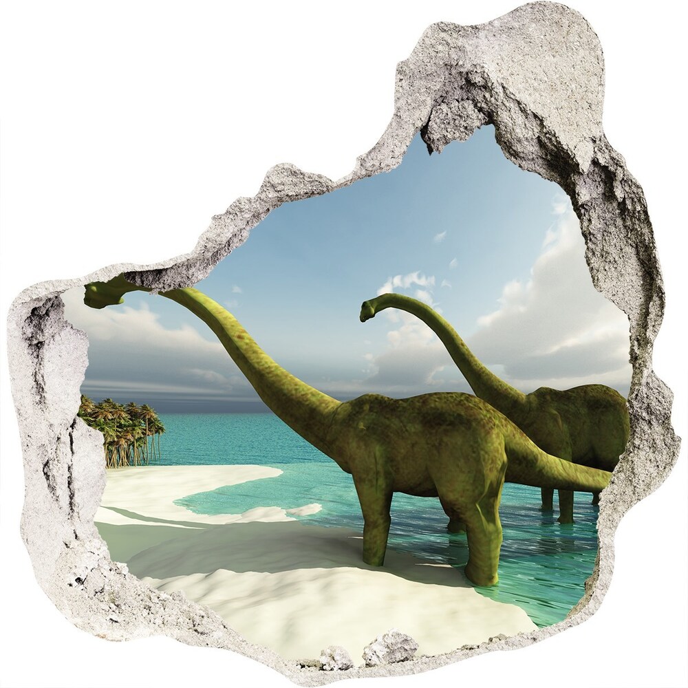 Dziura 3d fototapeta naklejka Dinozaury na plaży