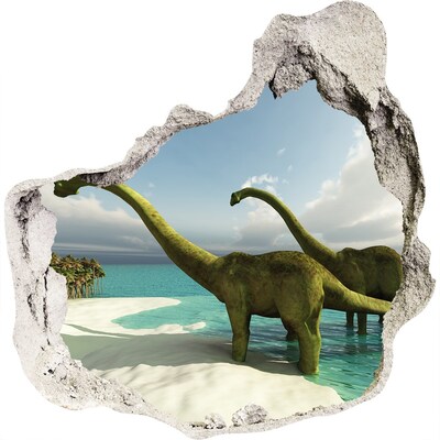 Dziura 3d fototapeta naklejka Dinozaury na plaży