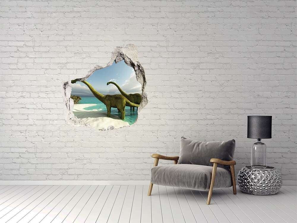 Dziura 3d fototapeta naklejka Dinozaury na plaży