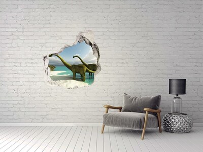 Dziura 3d fototapeta naklejka Dinozaury na plaży