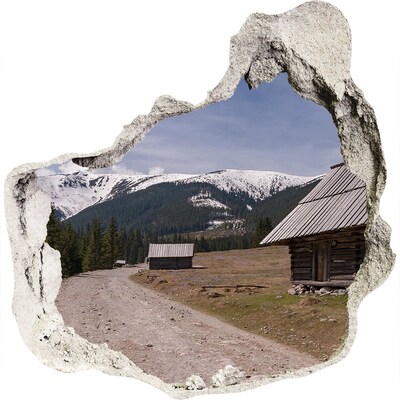 Dziura 3d w ścianie naklejka Domek w górach