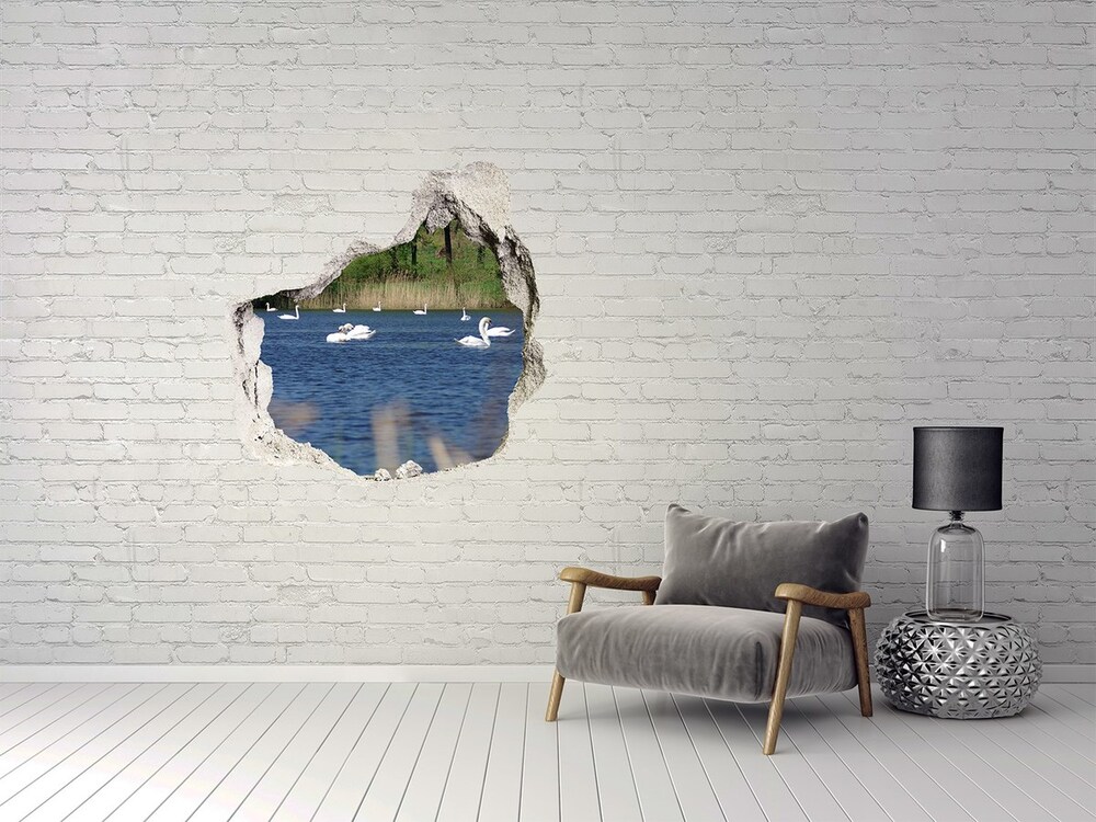 Dziura 3d fototapeta naklejka Białe łabędzie