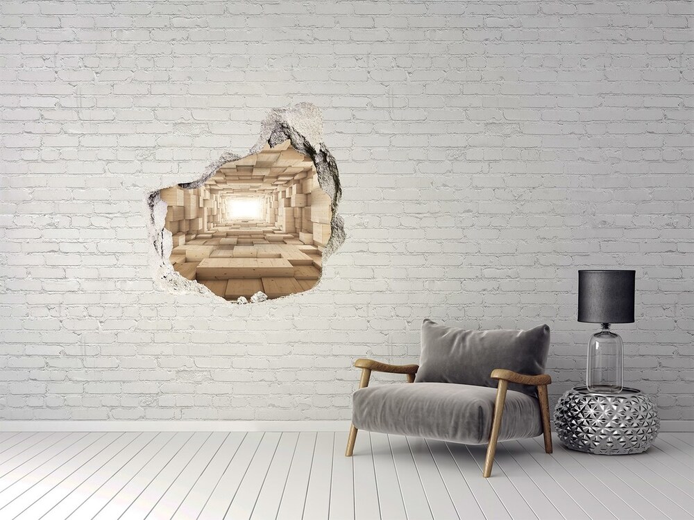 Dziura 3d fototapeta naklejka Drewniany tunel