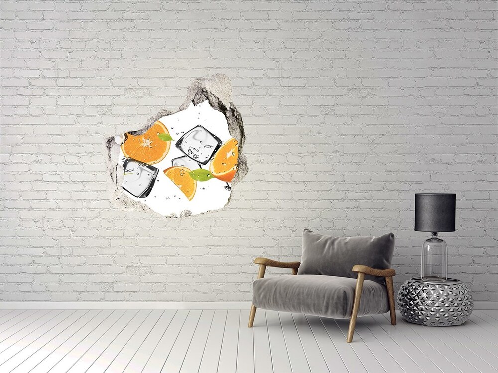 Naklejka 3D dziura na ścianę Pomarańcze z lodem
