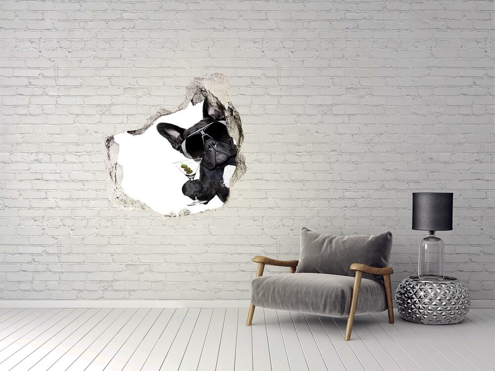 Dziura 3d fototapeta naklejka Pies z martini