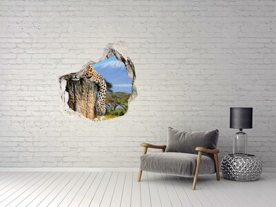 Dziura 3d fototapeta na ścianę Lampart na pniu