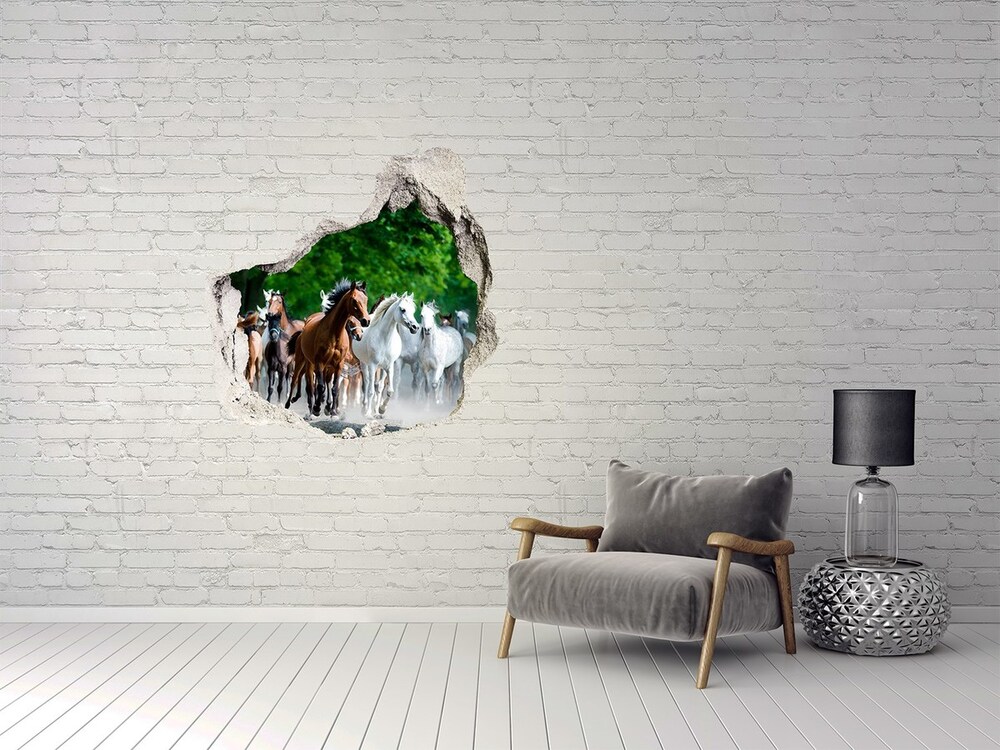 Dziura 3d fototapeta naklejka Konie w galopie