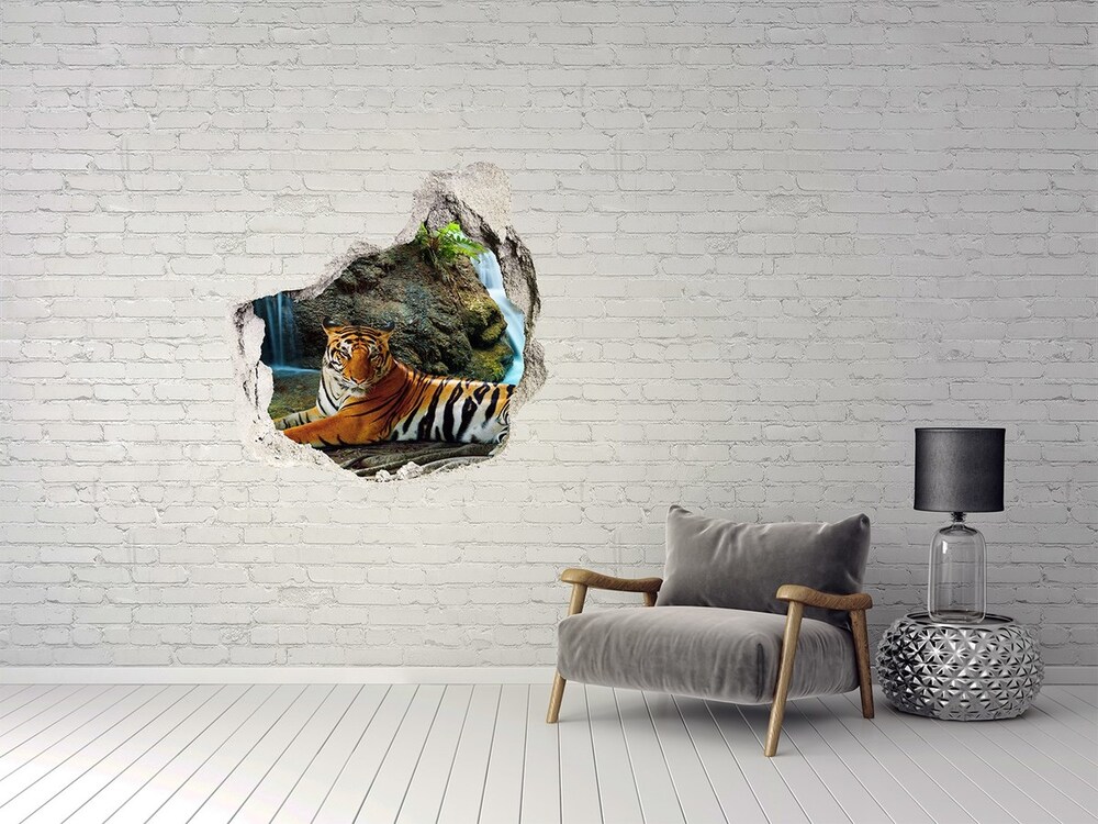 Dziura 3d fototapeta naklejka Tygrys wodospad
