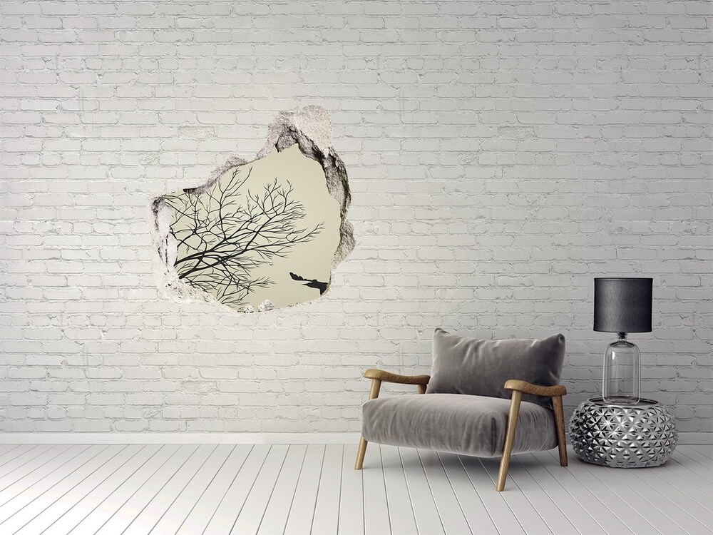 Dziura 3d fototapeta na ścianę Wrony na drzewie