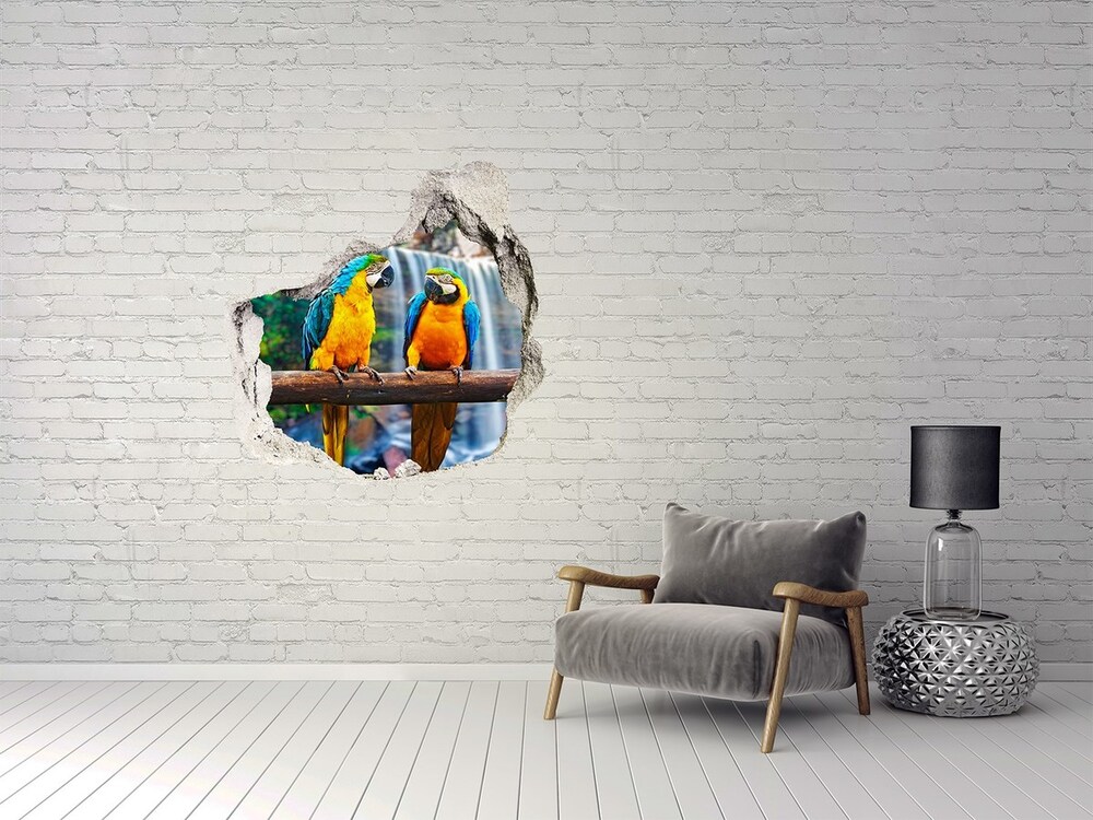 Dziura 3d fototapeta naklejka Papugi na gałęzi