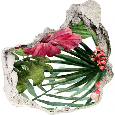Naklejka 3D dziura na ścianę Tropikalne kwiaty