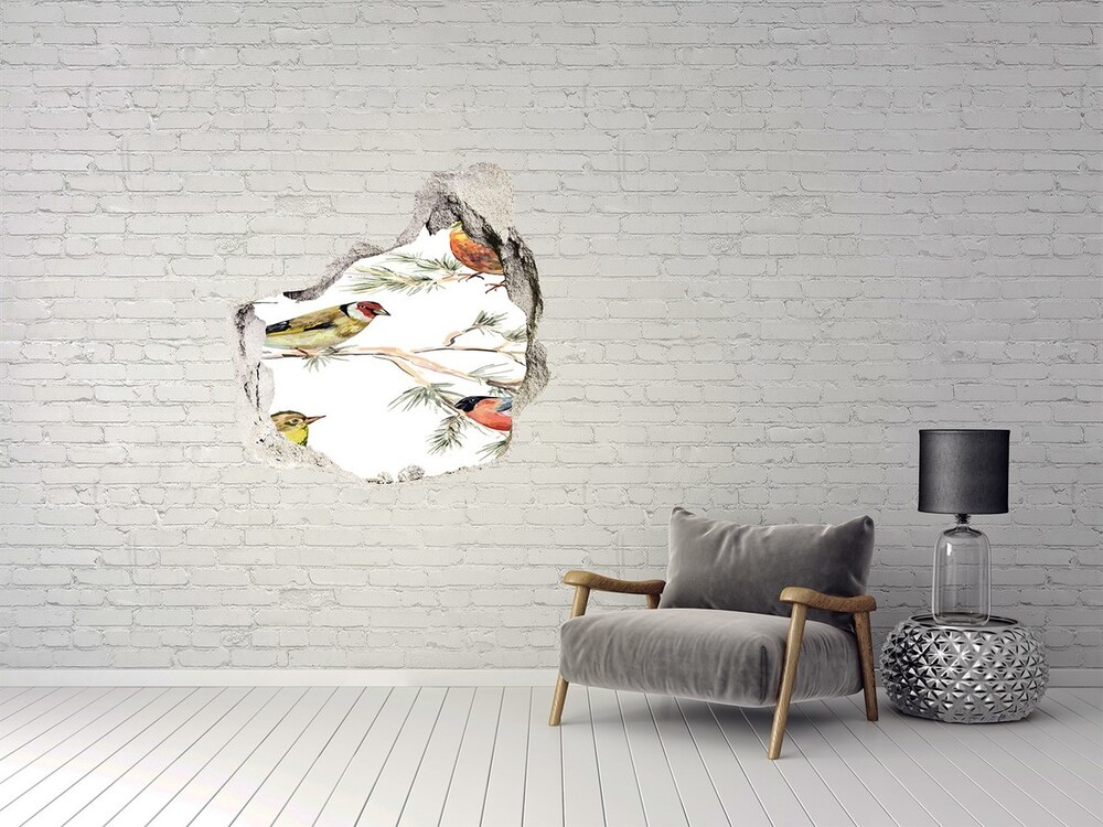 Dziura 3d fototapeta Leśne ptaki rośliny