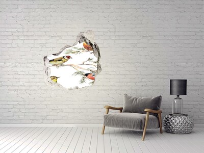 Dziura 3d fototapeta Leśne ptaki rośliny
