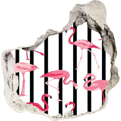 Dziura 3d fototapeta naklejka Flamingi paski