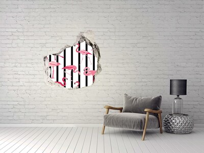 Dziura 3d fototapeta naklejka Flamingi paski