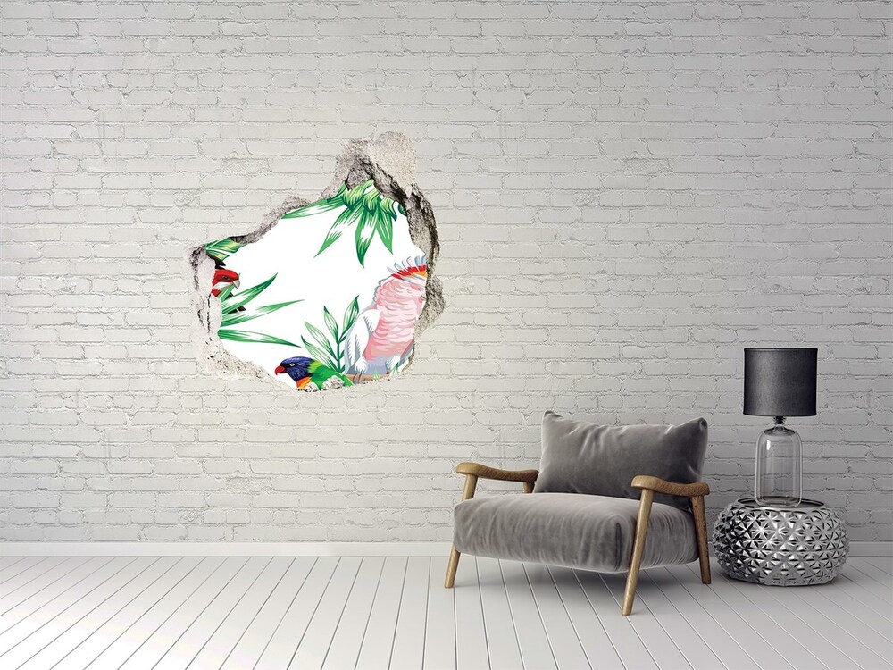 Dziura 3d fototapeta ścienna Tropikalne ptaki