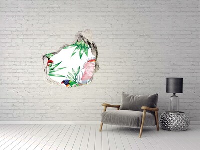 Dziura 3d fototapeta ścienna Tropikalne ptaki
