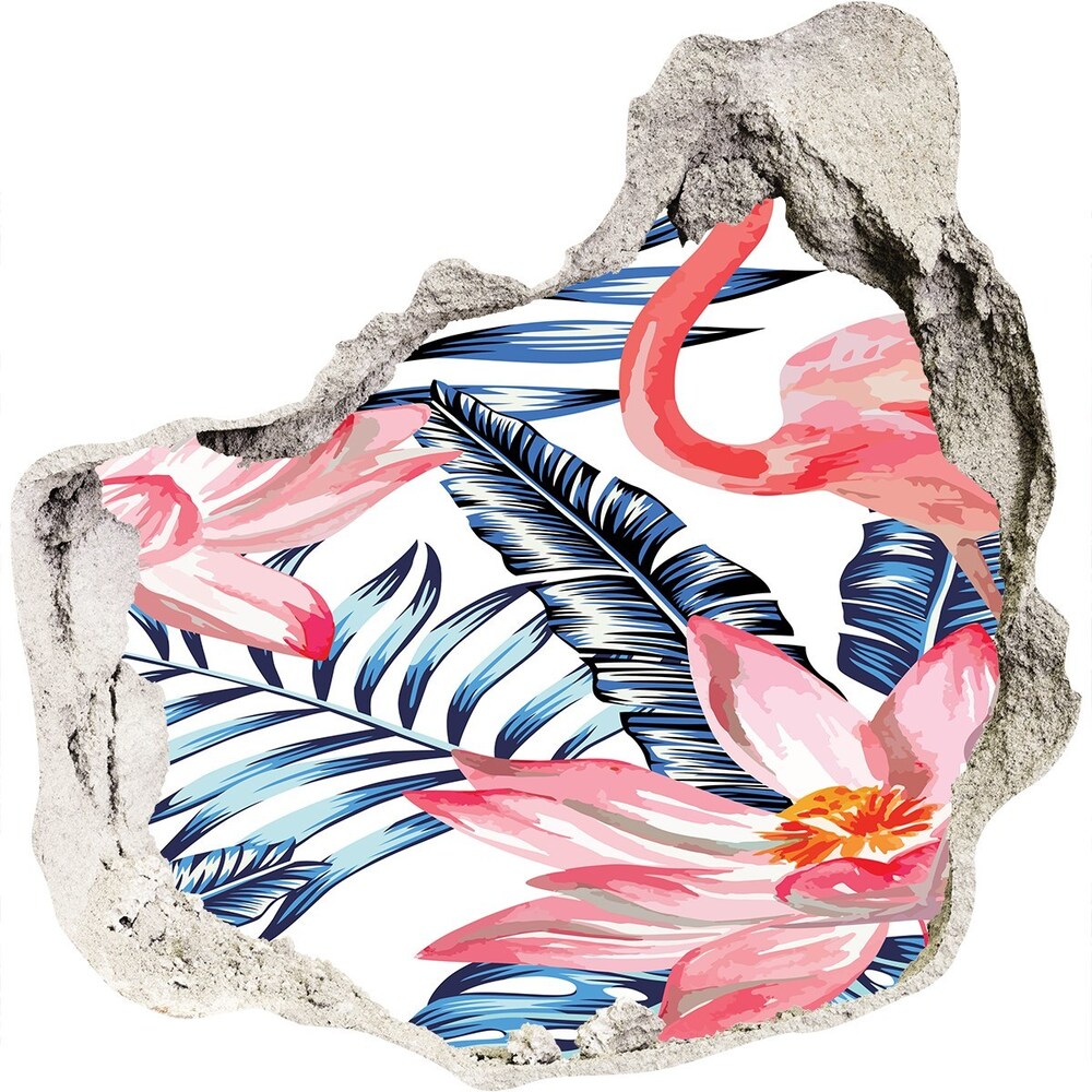 Dziura 3d fototapeta naklejka Flamingi i rośliny