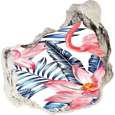 Dziura 3d fototapeta naklejka Flamingi i rośliny