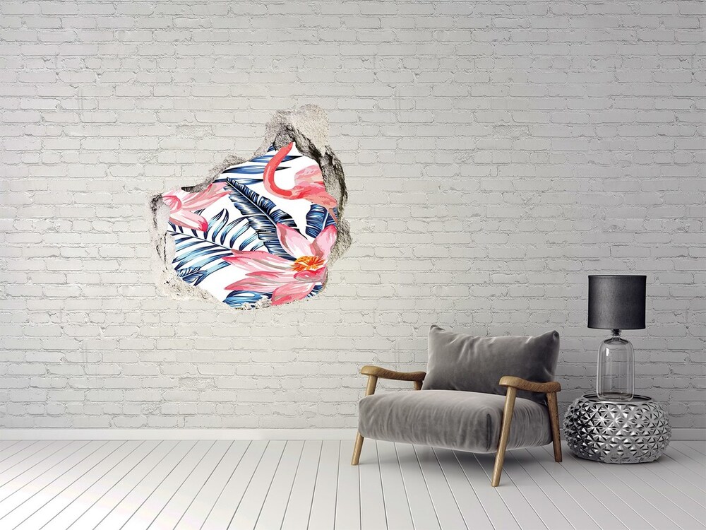 Dziura 3d fototapeta naklejka Flamingi i rośliny
