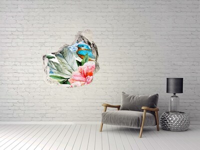 Dziura 3d fototapeta ścienna Kwiaty i ptaki