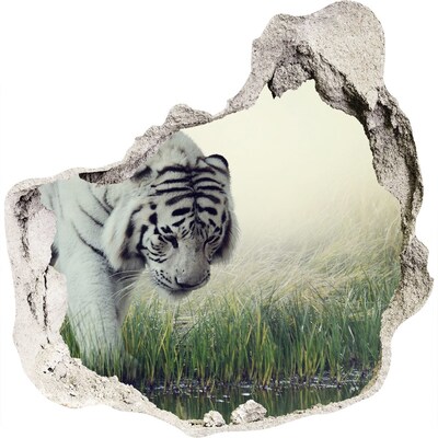 Dziura 3d fototapeta naklejka Biały tygrys