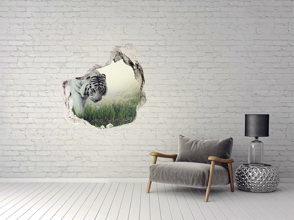 Dziura 3d fototapeta naklejka Biały tygrys
